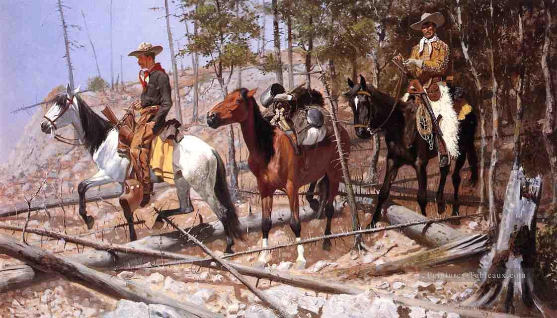 Prospection pour la gamme de bétail Far West américain Frederic Remington Peintures à l'huile